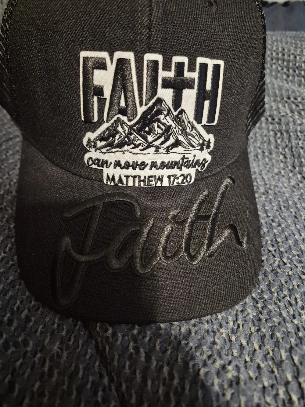 Men's Faith Embroidered Black Baseball Cap with Mountain Graphic